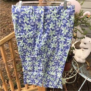 Lilly Pulitzer Lucky Ladybug Floral Pants Sz 6P Vintage White Label Blue Green